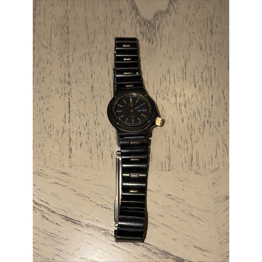 Seiko SQ Sports 100 Watch Women 26mm Black Dial Black Tone -Needs Battery